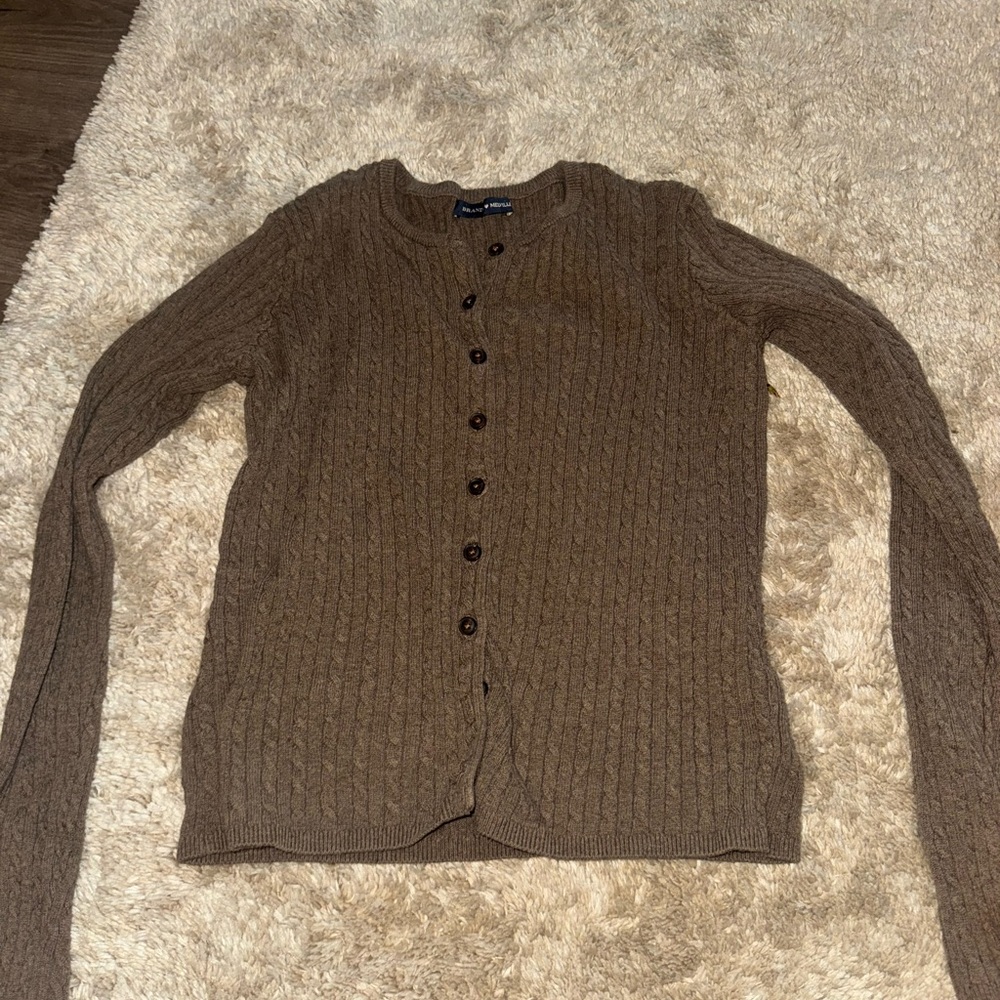 Brandy Melville Brown Cable Knit Button-Up Cardigan